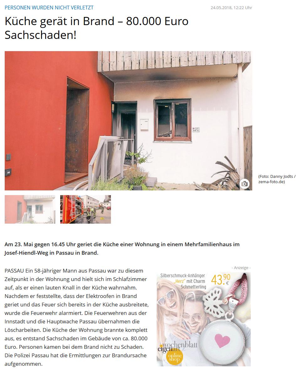 Küchenbrand in der Passauer Innstadt - PaWo-Online am 24.05.2018 - Küchenbrand in der Passauer Innstadt - PaWo-Online am 24.05.2018 -